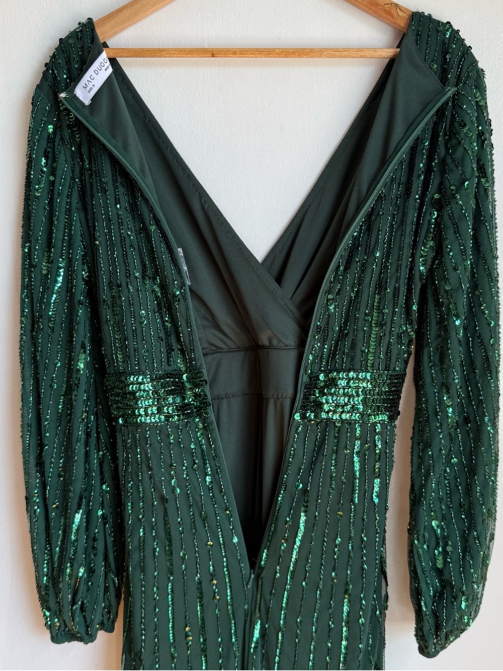 Mac Duggal Deep Green Beaded Long-Sleeve Evening Gown Size 6 New - Picture 10 of 14